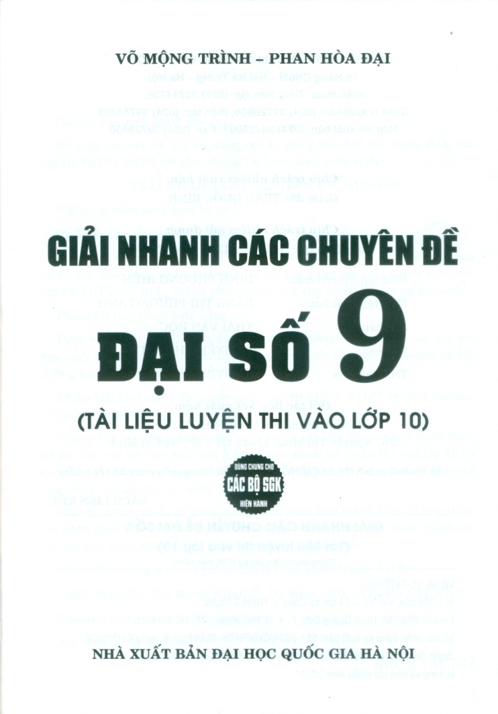 GIẢI NHANH CÁC CHUYÊN ĐỀ ĐẠI SỐ LỚP 9 (Dùng chung cho các bộ SGK hiện hành)